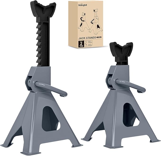 Nilight Jack Stands, 2 Ton (4,400 lbs) Capacity Heavy Duty Steel Car Lifting Stand, Adjustable Height 10.6" to 16.2", 1 Pair
