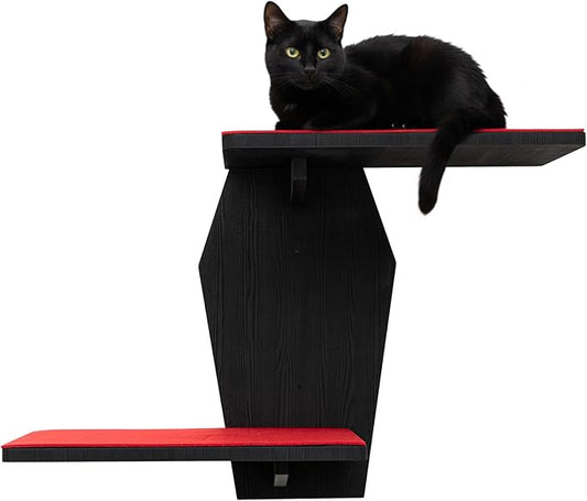 Sintuff Gothic Wall Cat Shelves Wall-Mounted 2 Platform Wall Climbing Steps Furniture Goth Floating Coffin Cat Bed Tree Space-Saving Perch Ladder for Playing Nap Indoor Gothic Christmas