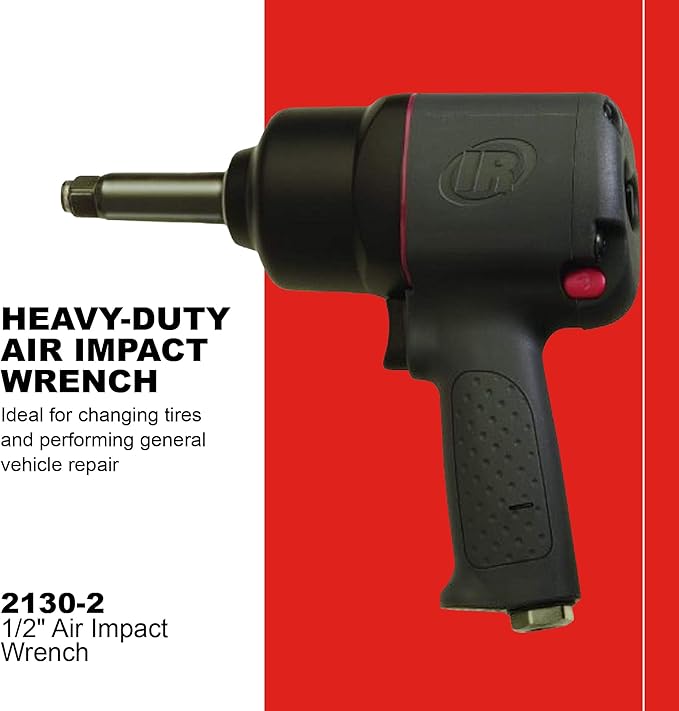 Ingersoll Rand 2130-2 1/2" Air Impact Wrench with 2" Extended Anvil, 550 ft-lbs Max Torque Output, 9500 RPM, Heavy Duty, Lightweight, Use for Changing Tires, Auto Repair, Black
