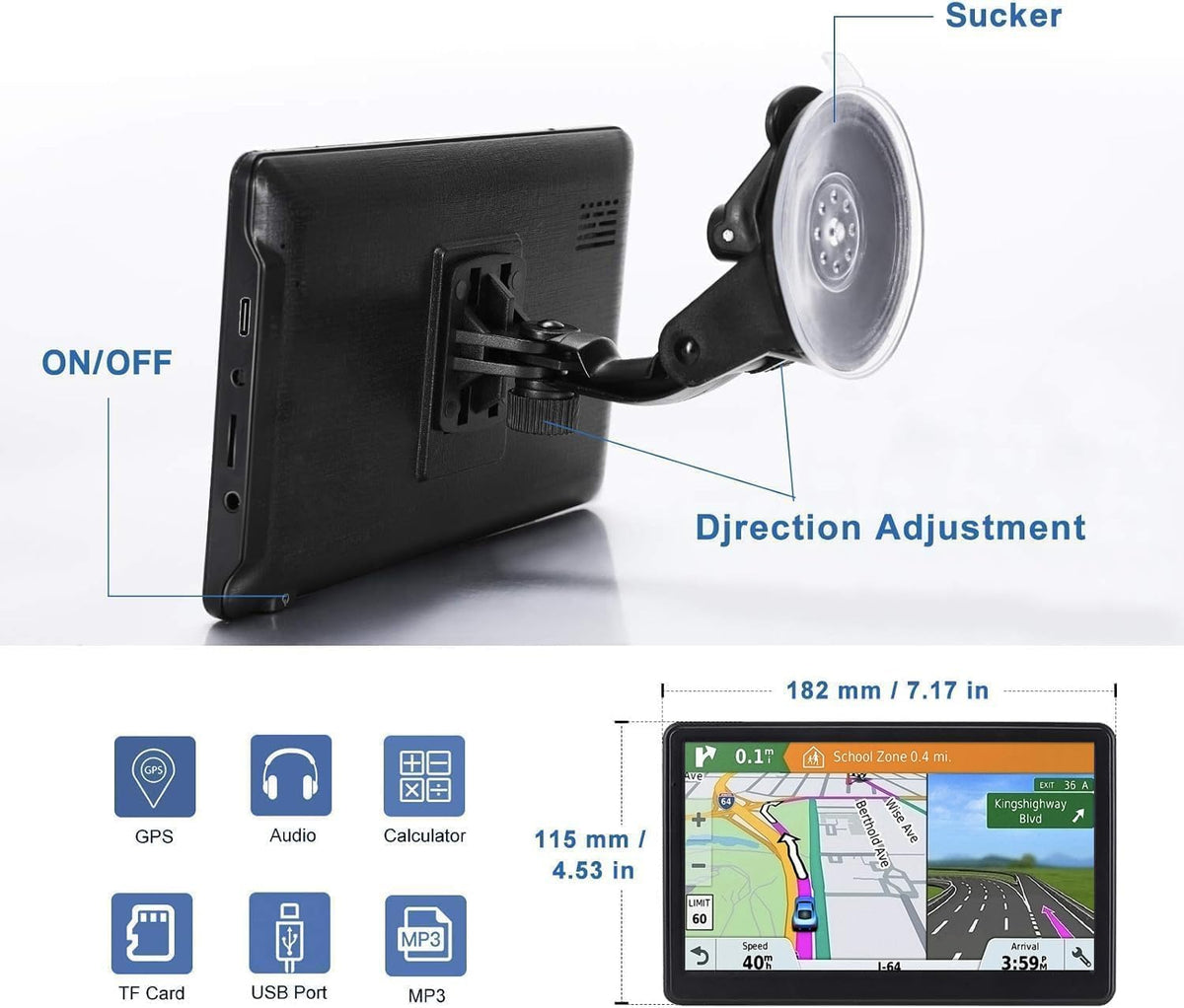 Skiennix GPS Navigation | 7-Inch Touch Screen Car GPS with Voice Guidance & Lifetime Maps