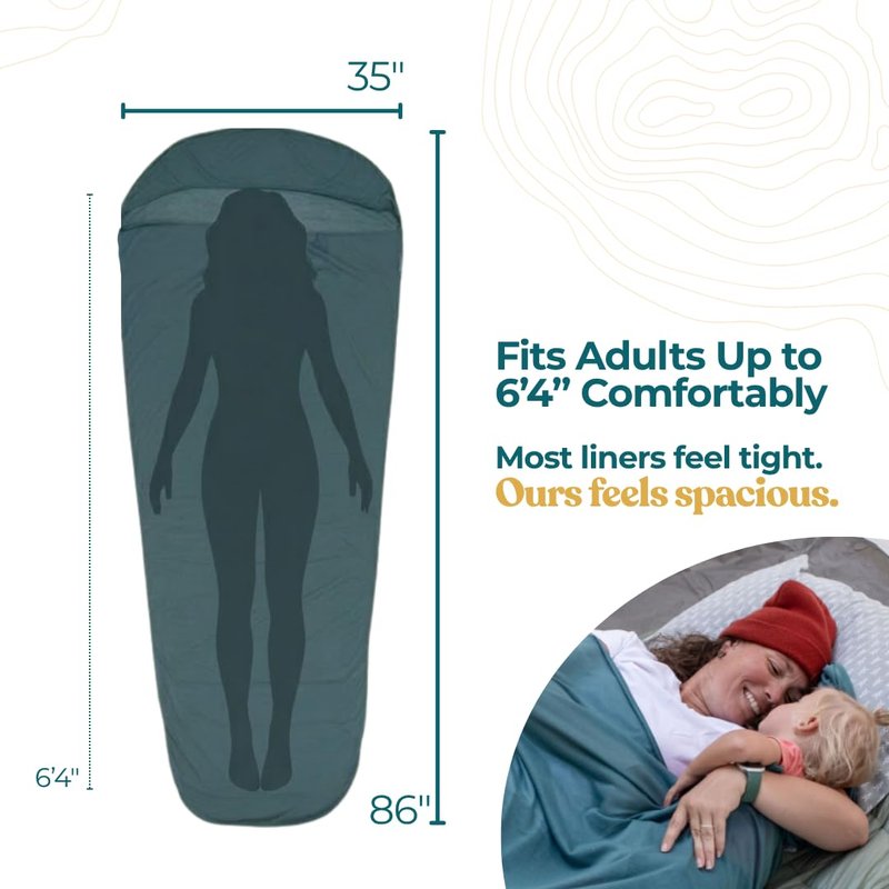 Sleeping Bag Liner for Hot or Cold Weather Camping, Ultra-Soft, Washable 86x35" , Lightweight & Anti-Static Polyester Knit, Sleep Sack Adult Travel Sheets, Summer Sleeping Bag liner Cotton Feel