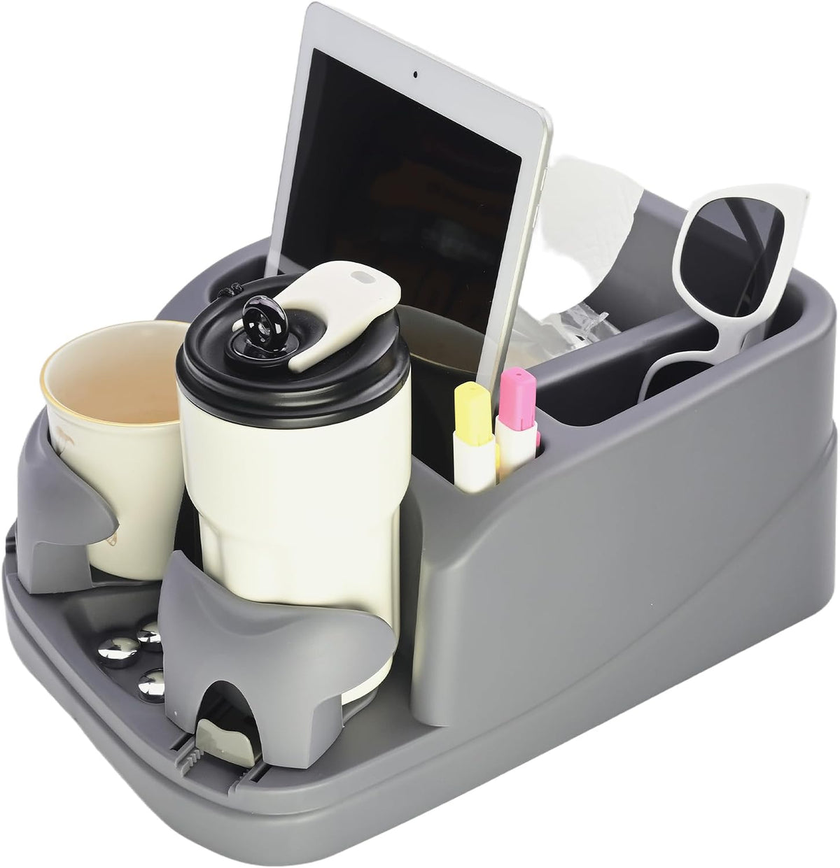 Car Console Organizer, Car Seat Organizer with 2 Adjustable Cup Holders, Center Console for Cars, Trucks, Minivans, SUVs, Vehicle Organizer, 3 Large Storage Compartment (Pink)