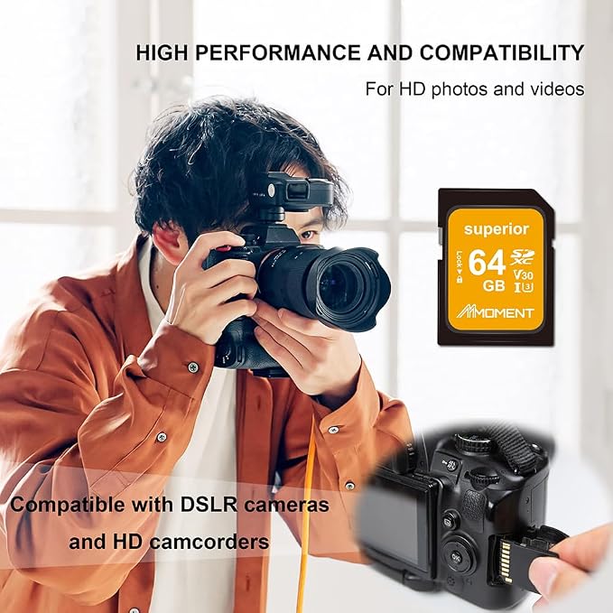MMOMENT 64GB Full-Size SD Card UHS-I U3 V30 Class 10 High Speed SDXC – Up to
