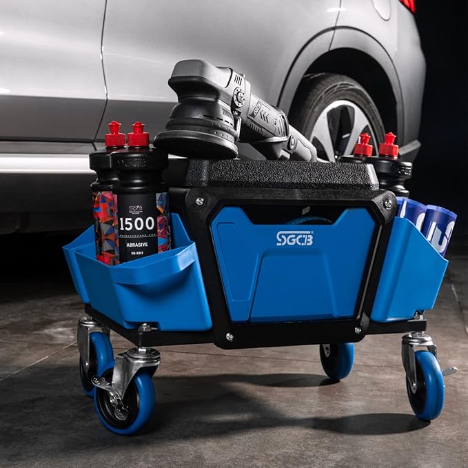 SGCB Automotive Mobile Rolling Mechanics Stool - Heavy Duty Roller Creeper Seat Soft Rubber Cushion Brake Wheels Storage Drawers Tray Roller Seat for Home DIY Garage Car Detail, 330lb Load Bear