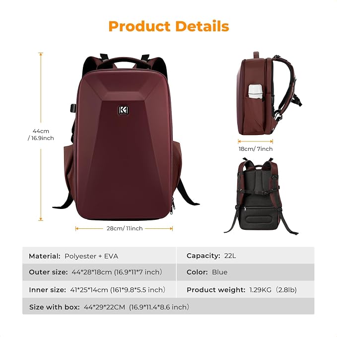 K&F CONCEPT Camera Backpack, Hardshell Photography DSLR Camera Bag