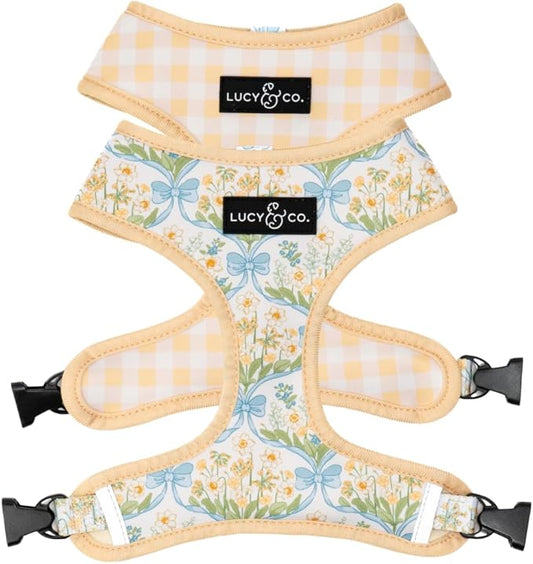 Lucy & Co. Sunshine and Daffodils Reversible Dog Harness, Adjustable Comfort Fit with Dual Leash Attachments, Large