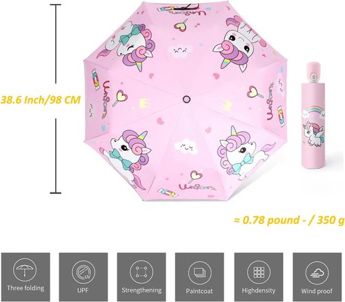 Hannstar Automatic Kids Umbrella - Folding Telescopic Design for UV Protection | Durable & Lightweight Cute Kitty Brolly