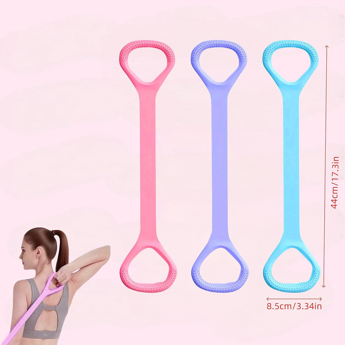 Skiennix 3pc Figure 8 Resistance Bands - Elastic Stretch Fitness Bands for Back & Chest | Yoga & Gym Use