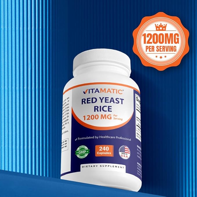 Vitamatic Red Yeast Rice 1200 mg Per Serving - 240 Veg Capsules - Made in The USA - Non-GMO & Gluten Free