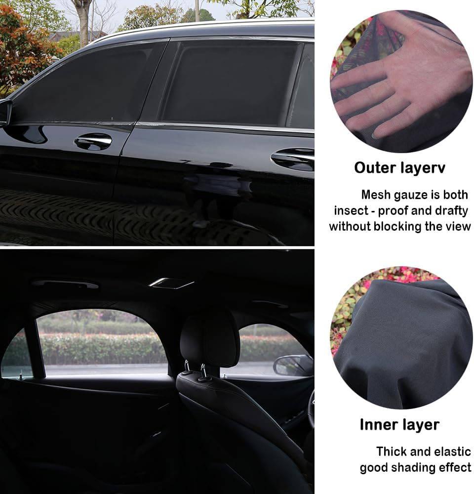 4PCS Car Window Shades with Zipper,Breathable Car Window Cover Baby Window Shades for Car,Camping Essentials Side Window Sun Shade for Privacy Protection Fits Most Cars