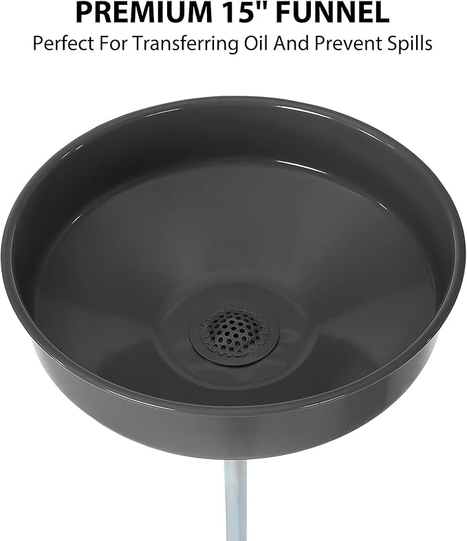 20 Gallon Oil Drain Tank, Fluid Fuel Transfer Tank, Portable Oil Drain Container, Air Operated Drainer with Wheels and a Toolbox, Adjustable Funnel Height (8 Gallon-Black)