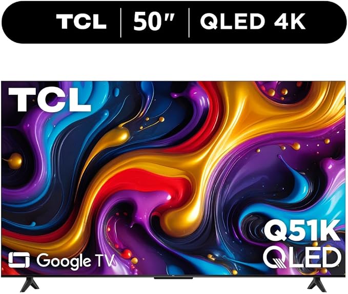TCL 50" Q51K Q Series Q-LED 4K UHD HDR+ with Google TV Dolby Atmos + DTS Virtual:X, Motion Rate 240, AIPQ Processor, Auto Game Mode, Bluetooth + Free Wall Mount (2025) (Renewed)