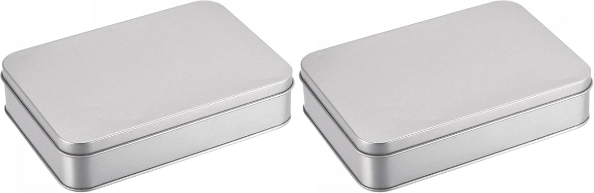 uxcell Metal Tin Box, 6.3" x 4.33" x 1.38" Rectangular Empty Tinplate Containers with Lids, Silver Tone, for Home Organizer, Candles, Gifts, Car Keys, Crafts Storage (Pack of 2)