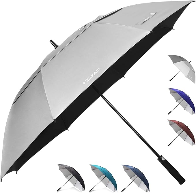 ZEKAR 54“ & 62" & 68" Windproof Large Vented Canopy Golf Umbrella, UPF 50+ Patio Umbrella, Sun Rain UV Protection Rain Umbrella | Keep You Cool (Silver, 54")