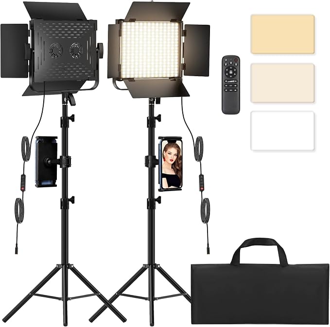 Photography Video Lighting Kit, Upgraded Bi-Color LED Video Studio Lights