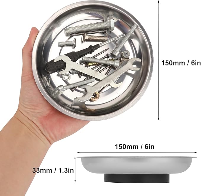 5 PCS 6 Inch Round Magnetic Parts Trays, Stainless steel 6 Inch Magnetic Tray, Magnetic Parts Tray, by GENHAKON
