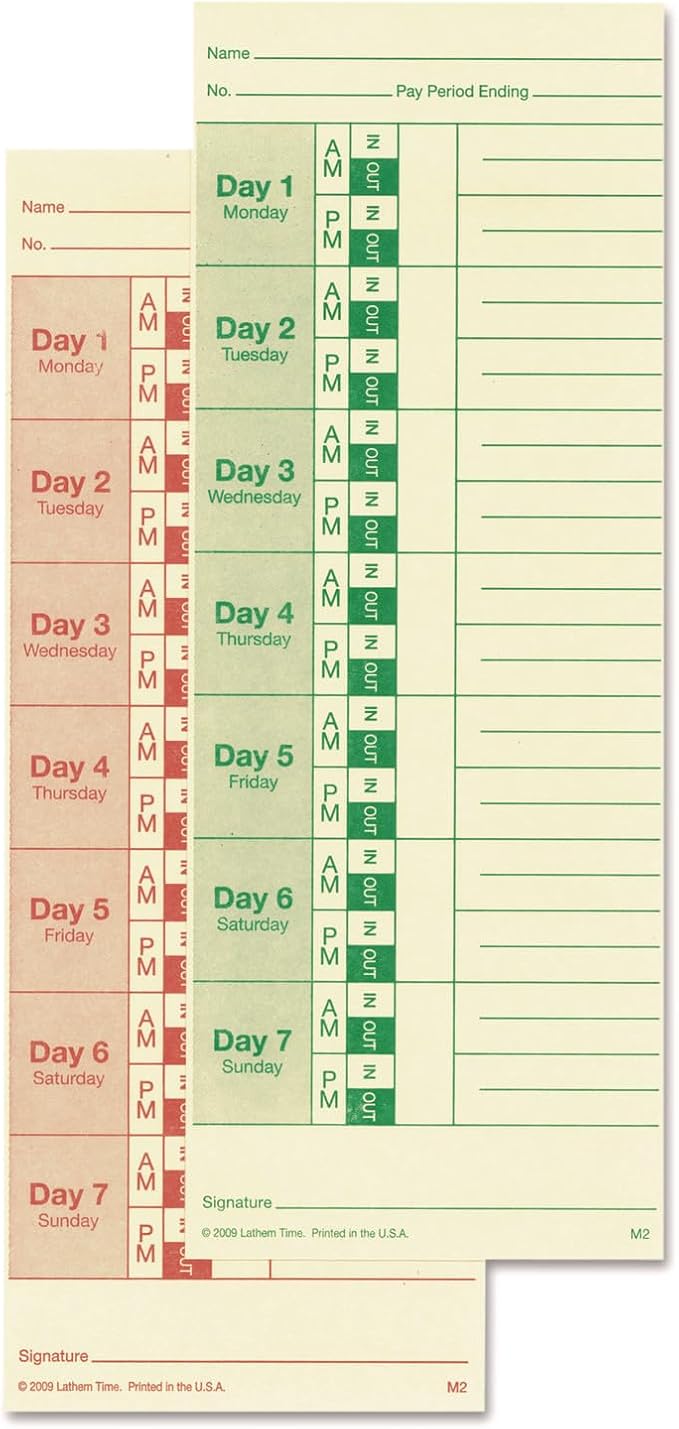 Lathem Weekly Time Cards, Double-Sided,