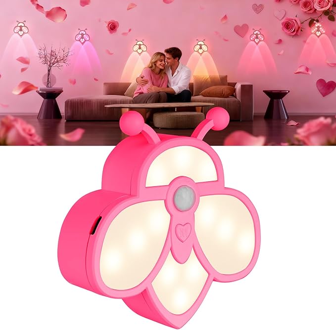 Motion Sensor Stair Lights Indoor - Rechargeable Dimmable RGBW & Warm White Night Light, Magnetic Mount Motion Activated Battery Lamp for Step Hallway Bathroom Cabinet Closet(Pink, 1 Pack)