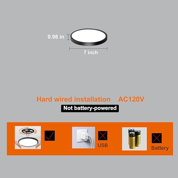 7 Inch Motion Activated Closet Light, Flush Mount Light Fixture, Motion Sensor Ceiling Light Wired for Hallway Porch Laundry Garage Basement, 3000k/4000k/6000k Black