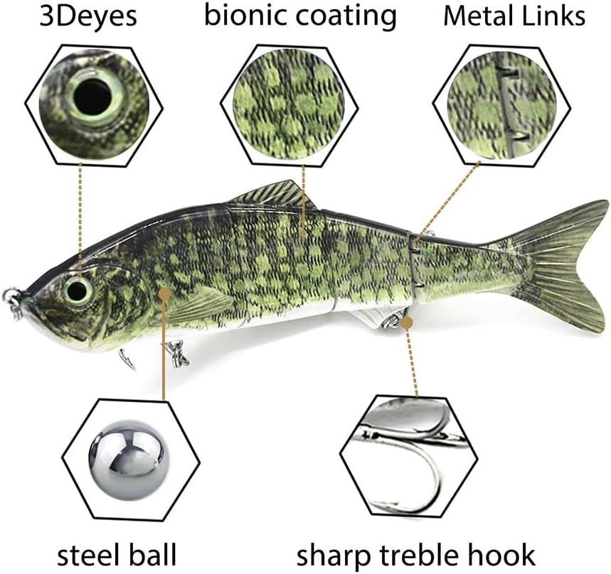 Skiennix 10-Inch Multi-Jointed Swimbait Fishing Lure - 4-Segment Sinking Bass Crankbait with Treble Hook