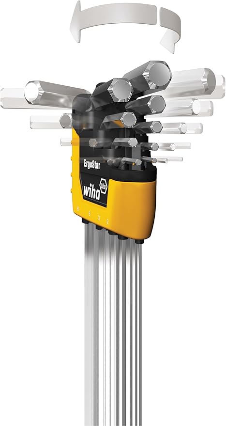 Wiha 66982 ErgoStar Ball End Hex L-Key Set, 22 Piece, Inch & Metric, Chrome Finish, Durable Holder