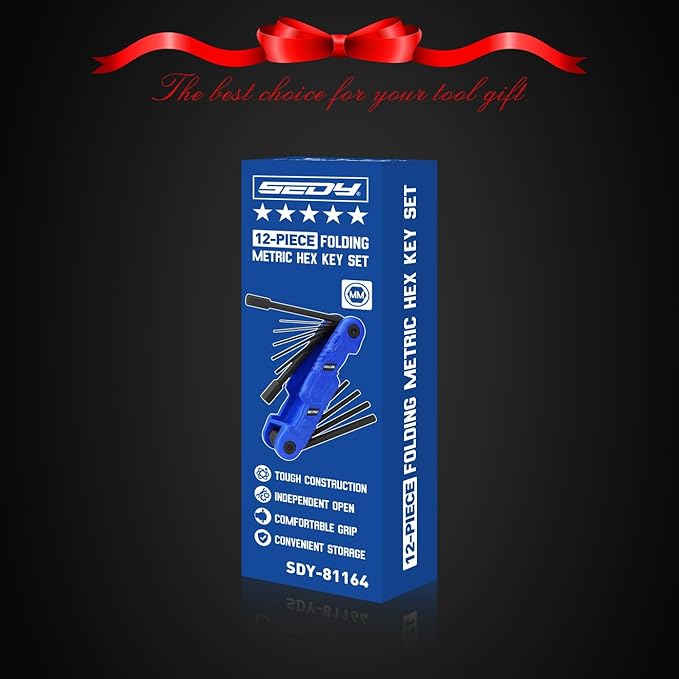12-Piece Large Folding Hex Key Set Metric (1.5-12mm), Heavy Duty Allen Wrench Set, Portable Tool for Archery, Bike Repair, Furniture, and Basic Home Maintenance (Blue)