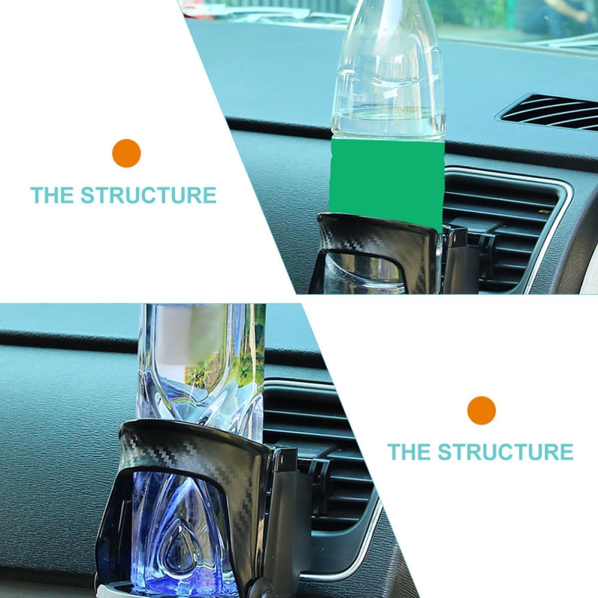 Car Air Vent Cup Holder with Carbon Fiber Finish, Multi-Functional Drink Holder Mount for Water Bottles and Phones, Clip-On Car Accessory for Vehicle Interior Organization