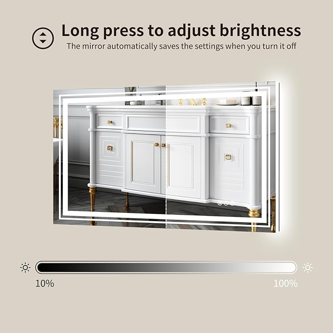 WTTY LED Bathroom Mirror 40"x36" with Back and Front Light,Modern LED Mirror for Bathroom,Stepless Dimmable Lighted Bathroom Vanity Mirror with Anti-Fog,Memory Function,Shatter-Proof