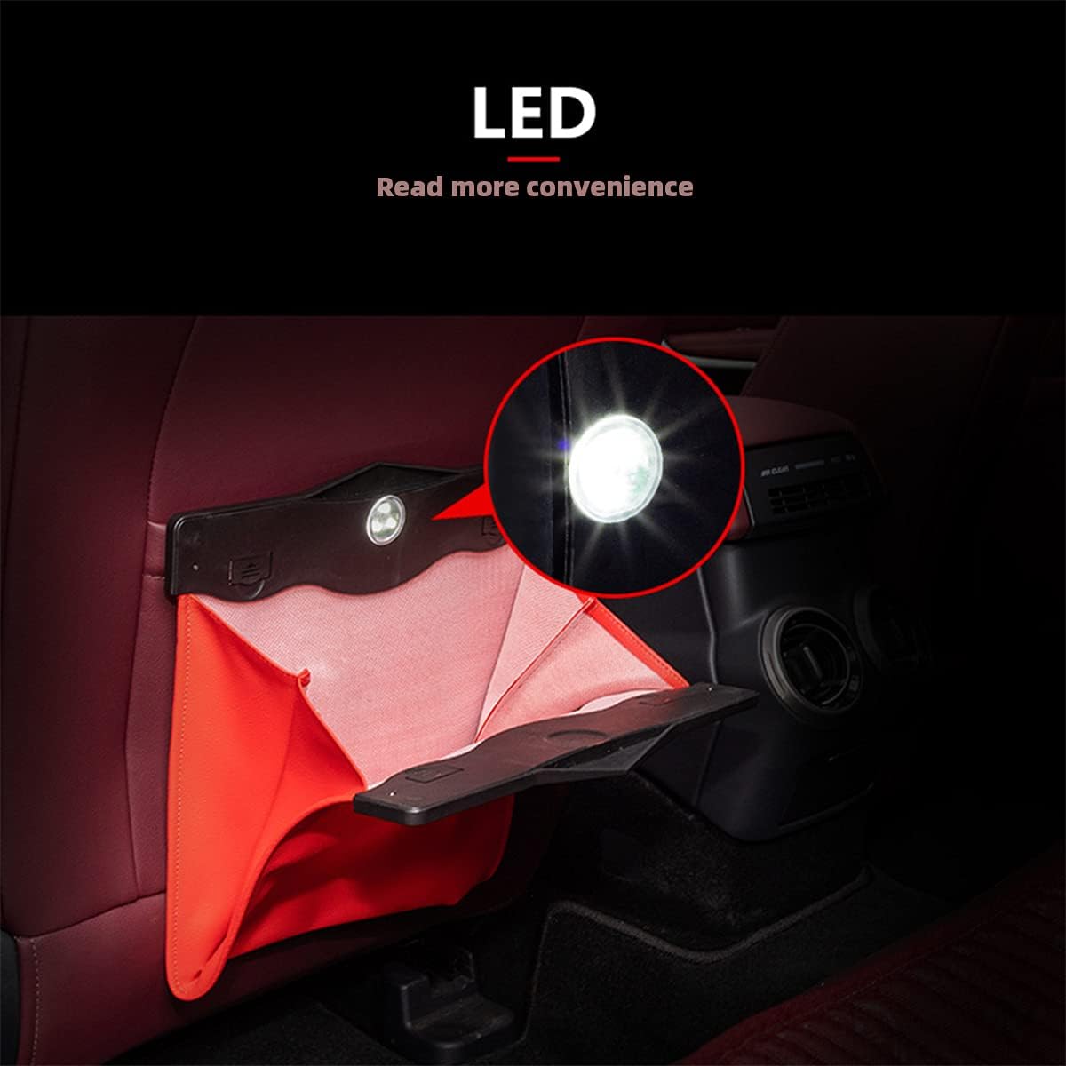 Car Leather Trash Bag Smart LED Waterproof Organizer Storage Garbage Can (Red)