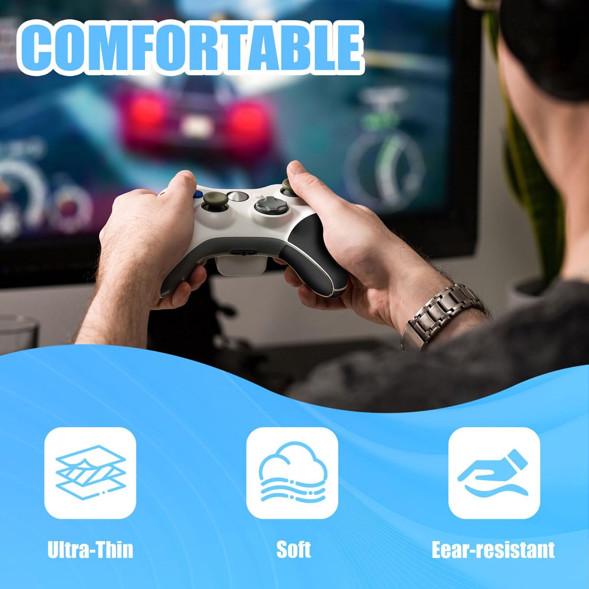 Yorwe Rubber Grip Tape - Ultra-Thin Anti-Slip Waterproof Cushion Pad | 1In x 10Ft, Black