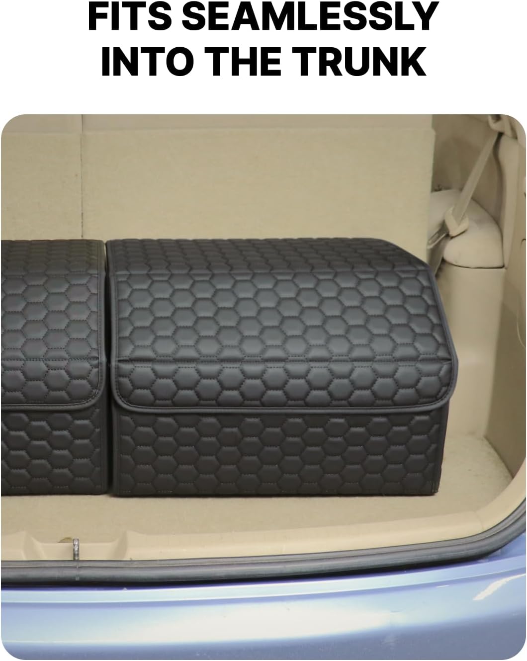 Owleys Car Storage Organizer Bundle - Two Foldable Crates For Groceries, Gear & Trips - Durable SUV And Truck Storage Set - Thoughtful Birthday Gifts For Drivers (Black 17+21)