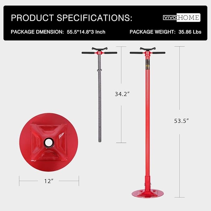 SPECSTAR Under Hoist Support Stand 3/4 Ton Jack Stand, 1650Lbs Capacity, Adjustable 52-76 Inch Height, 12 Inch Diameter Base for Vehicle Lifting & Support