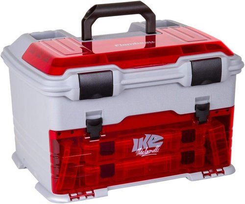 Flambeau Outdoors T5PW "IKE" Tackle Box - Fishing Organizer with Tuff Tainer Boxes & Zerust Technology | Translucent Red/Gray