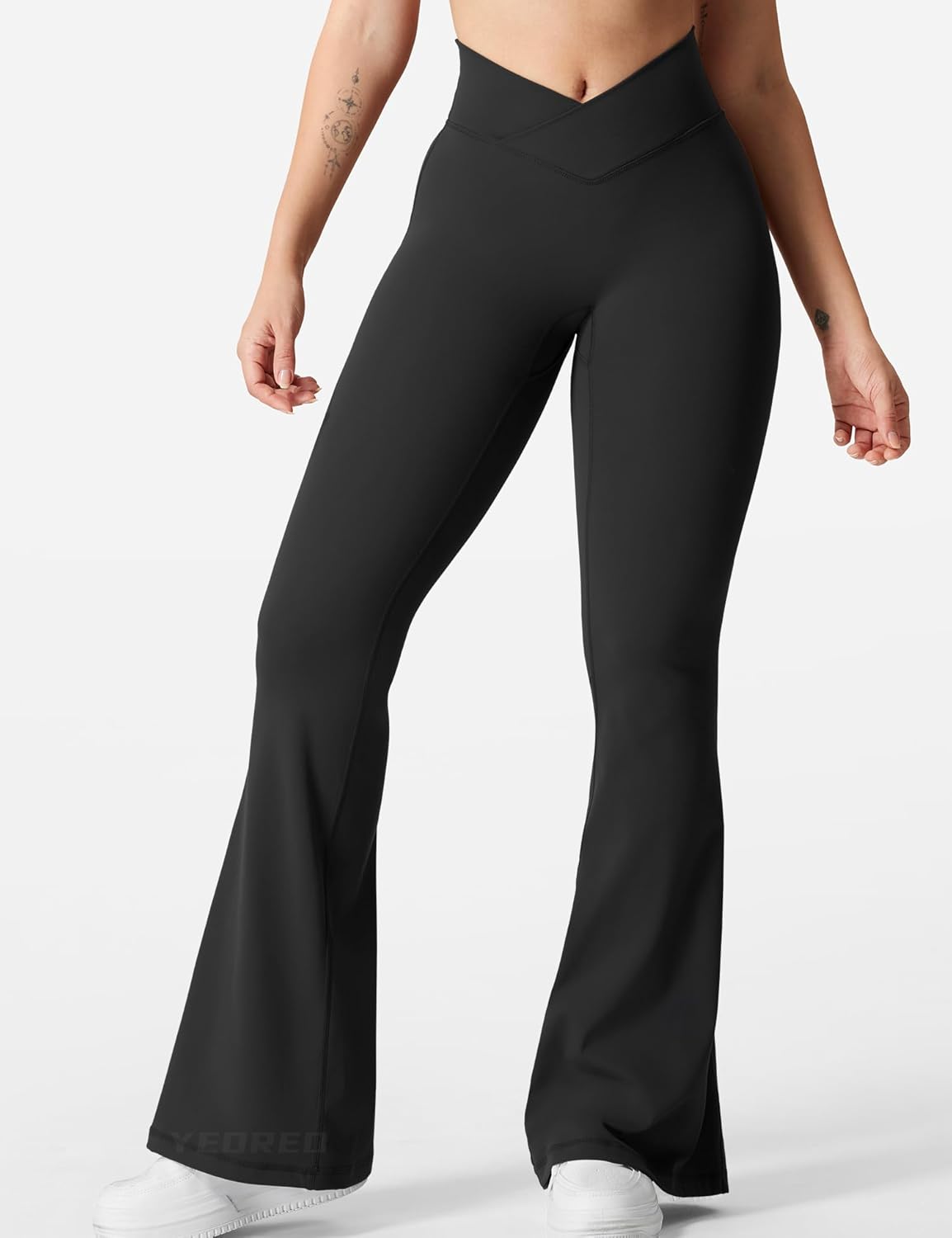 YEOREO Women's Yoga Leggings - Kalie Flare Scrunch V Cross Waist Design | Comfortable Fit
