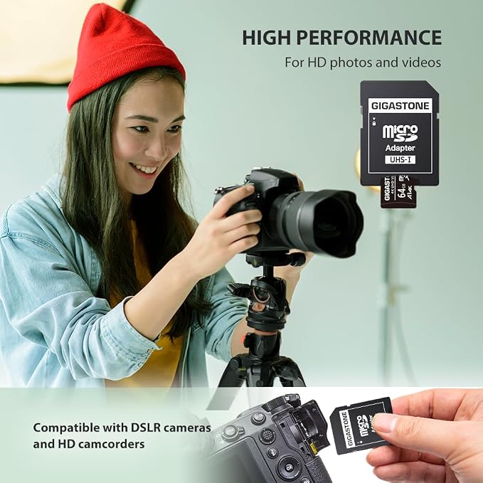 GIGASTONE 64GB Micro SD Card 2-Pack, A1 V30 4K Video Recording, Surveillance