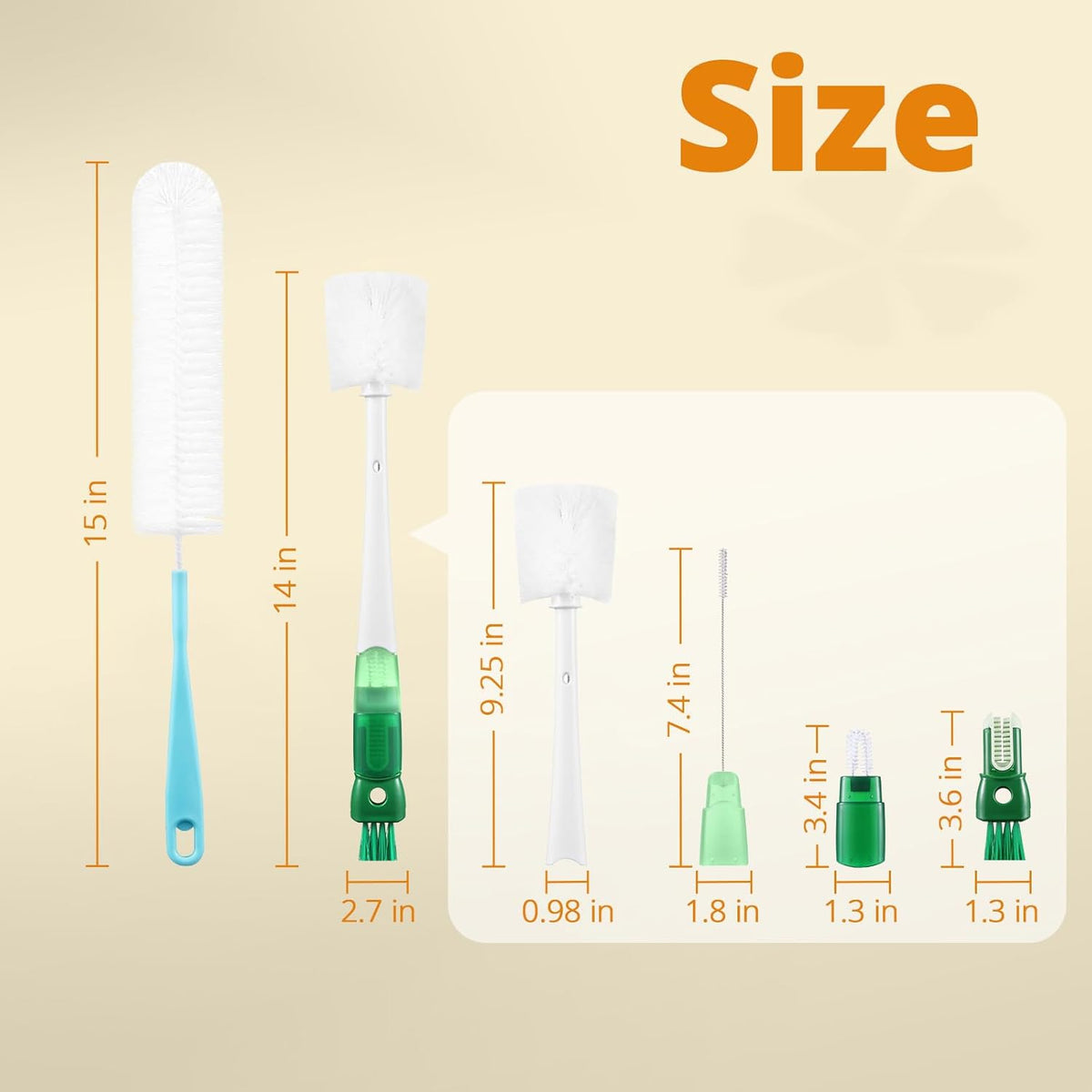 OUTXE 5-Pack Bottle Brush Set - 5-in-1 Water Bottle Cleaner with Long Handle & Straw Brushes