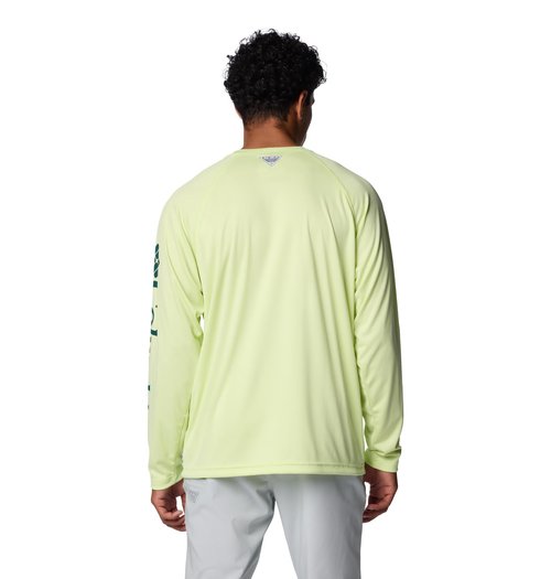 Columbia Men's Terminal Tackle Long Sleeve Shirt, Spring Yellow/Midnight Teal Logo, XX-Large