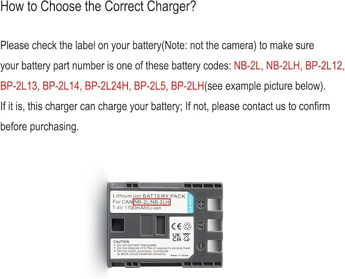 NB-2L/NB-2LH Battery Charger for Canon DC301, EOS Digital Rebel XTi