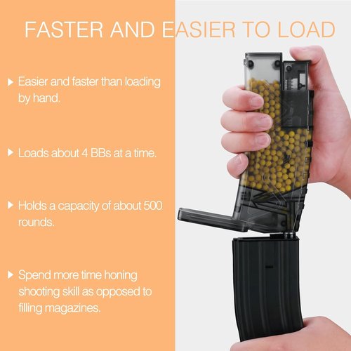 Ludex 6mm Airsoft Speed Loader - 500 Rounds Capacity with Gas Mag Adapter | Quick Reload for Pistol/SMG/Rifle
