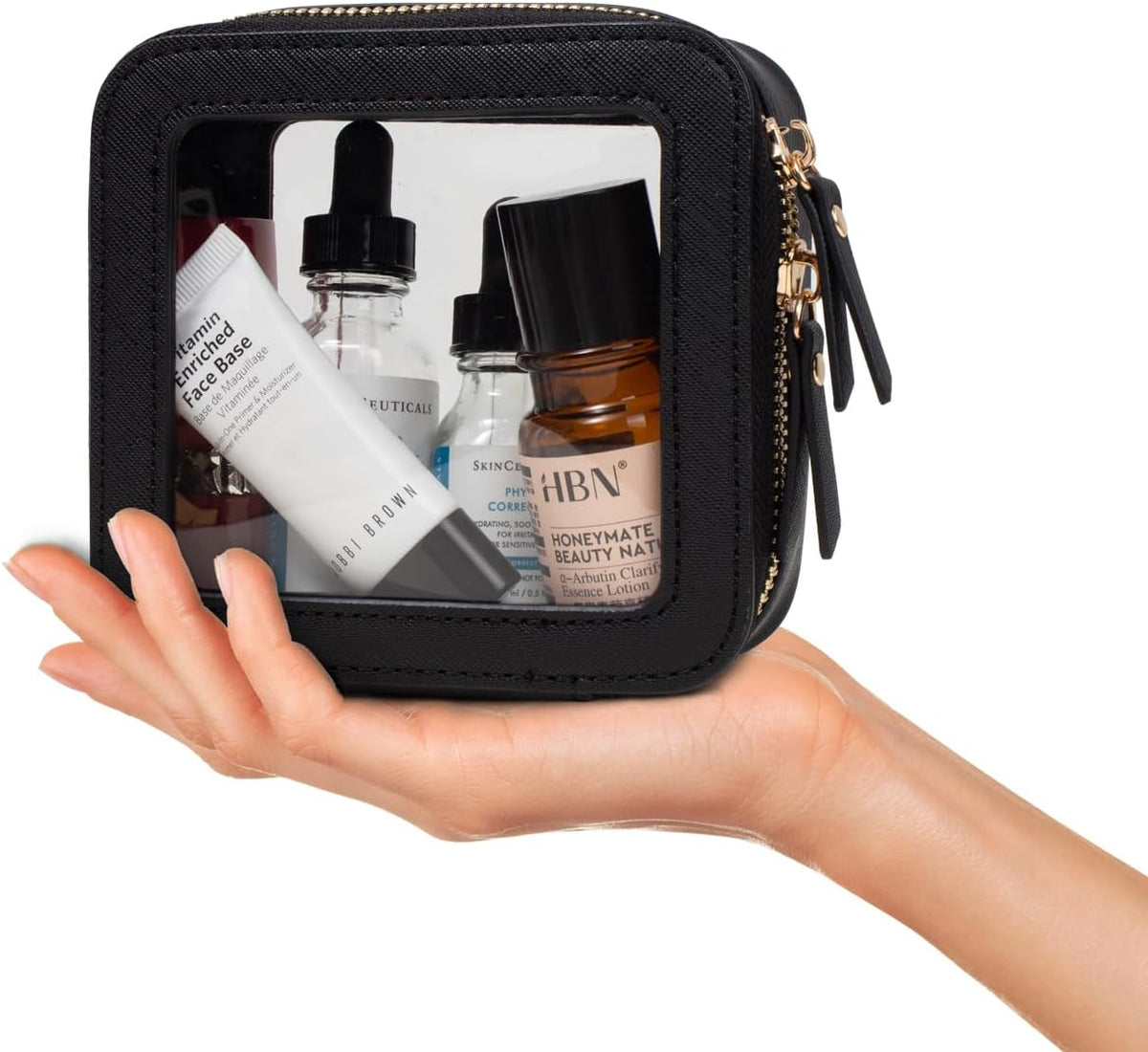Small Clear Makeup Bag for Purse,Travel Cosmetic Case Mini(Mini Black)