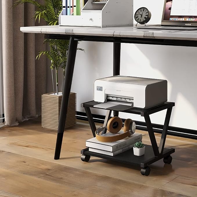 VEDECASA Retro Desktop Printer Stand 2 Double Tiers Wood Printer Shelf Modern