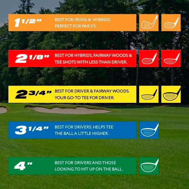 PrideSports PTS Wood Golf Tees - 90 Count, 1-1/2 Inch | Top Choice for Irons, Hybrids & Woods
