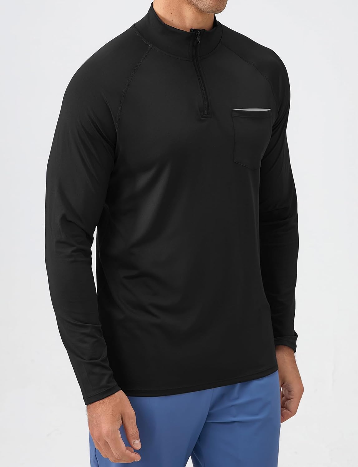 SEAUR Men's Long Sleeve Athletic Shirt - 1/4 Zip Pullover Rash Guard for Running & Fishing - Size S, Black
