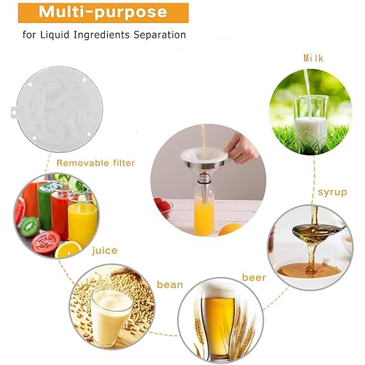 5-Inch Food Grade Stainless Steel Kitchen Funnel with 200 Mesh Food Filter Strainer for Transferring of Liquid Dry Ingredients and Metal Cooking Funnel