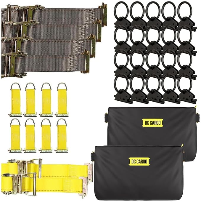 E-Track TieDown Kit: 20 O Rings, 10 TieOffs, 6 Ratchet Straps, 2 ETrack Bags. Ideal TieDown Accessories Package for Trucks, Trailers, Warehouse, Boat, Dock. E-Track NOT Included.