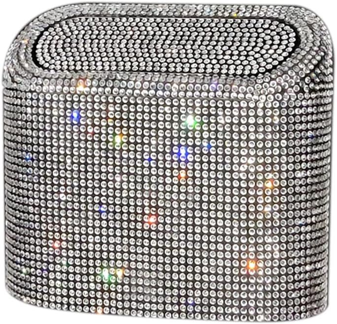 Sparkly Car Trash Car,Hanging Garbage Can with Lid Bling Rhinestone Trash Bin,Litter Container for Vehicle,Office,Home (Green)