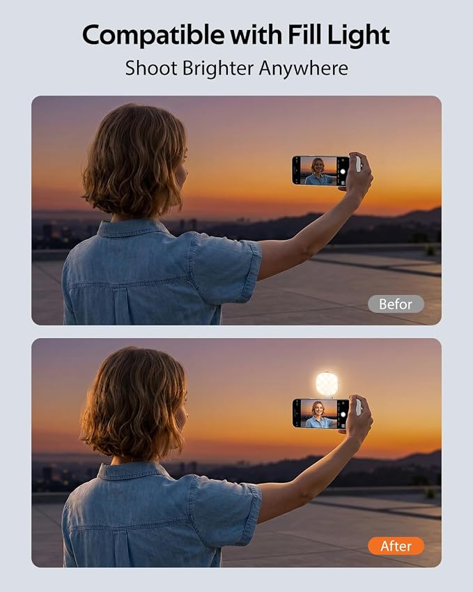 Magnetic Phone Camera Grip, Phone Selfie Grip + Selfie Light