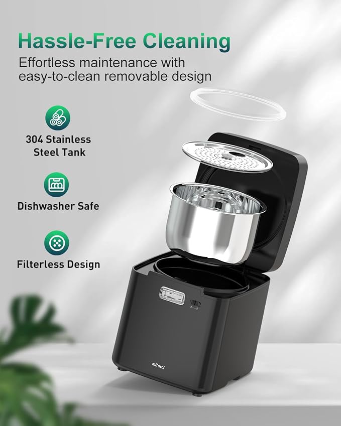 Mifasol Stainless Steel Humidifier, 3.3L Warm Mist Humidifiers for Bedroom, Easy Clean Steam Humidifiers for Home, Dishwasher Safe Humidifier Large Room, Black