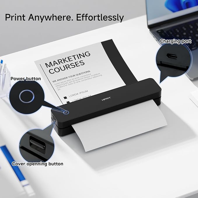 HPRT Portable Thermal Printer-Inkless Printer, Supports Thermal Paper&Labels