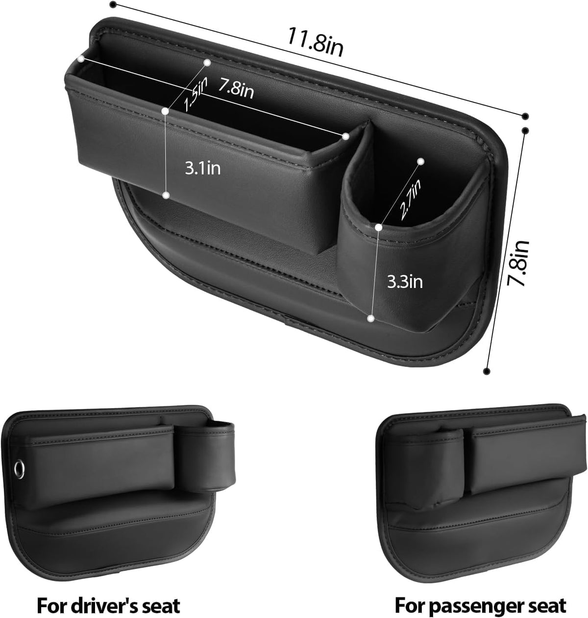 Premium Leather Car Seat Gap Filler Organizer with Cup Holder 2 Pack,